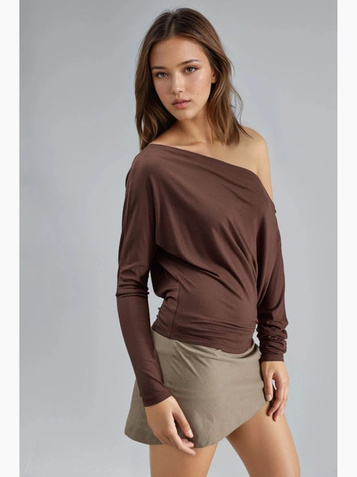 T-shirt boothals gedrapeerd lange mouw busem - Kiabi T-shirt boothals gedrapeerd lange mouw busem - Kiabi