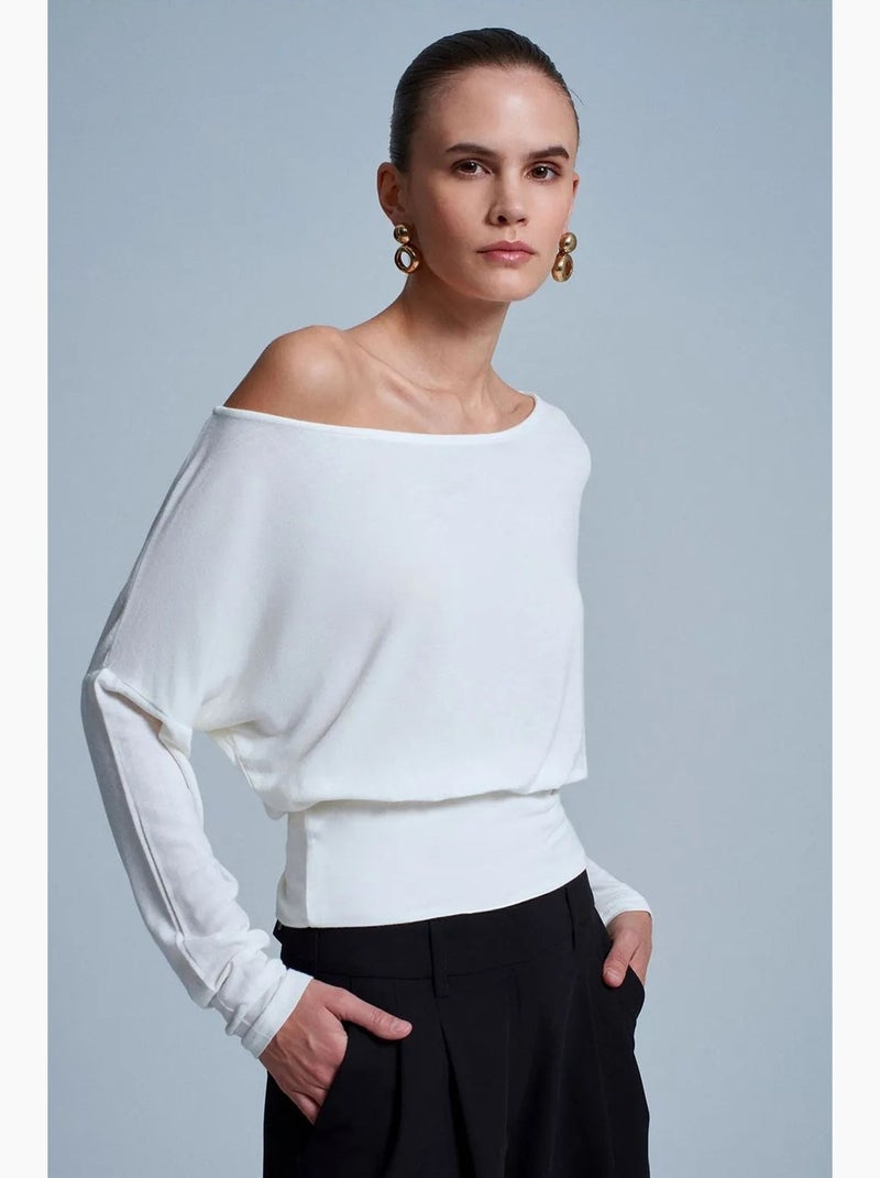 T-shirt boothals losvallend lange mouwen dilvin Wit - Kiabi