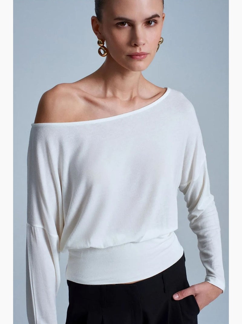 T-shirt boothals losvallend lange mouwen dilvin Wit - Kiabi