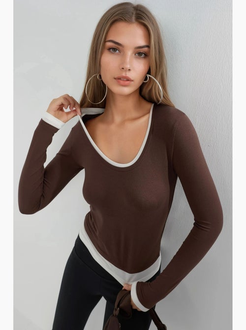 T-shirt bords contrastés manches longues busem - Kiabi