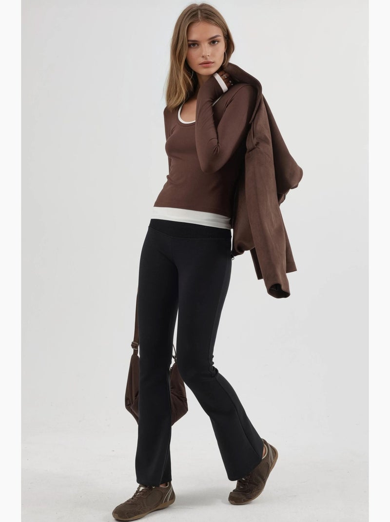 T-shirt bords contrastés manches longues busem Marron clair - Kiabi
