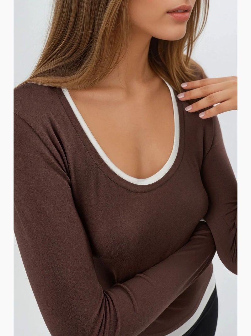 T-shirt bords contrastés manches longues busem Marron clair - Kiabi