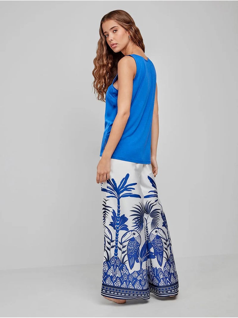 T-shirt bretelles tissu satiné Bleu - Kiabi