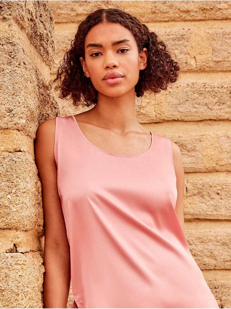 T-shirt bretelles tissu satiné Rose - Kiabi