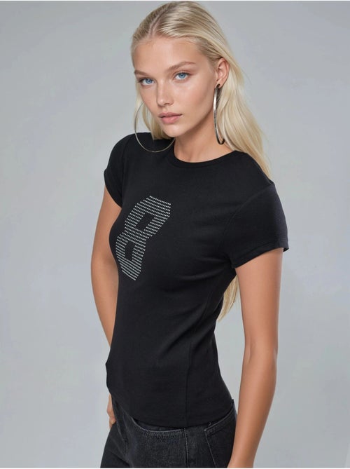 T-shirt brillant à col rond et manches courtes avec imprimé texte busem - Kiabi