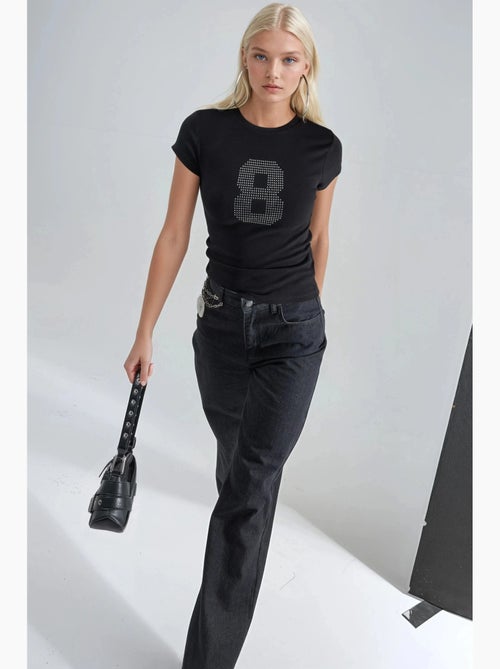 T-shirt brillant à col rond et manches courtes avec imprimé texte busem - Kiabi