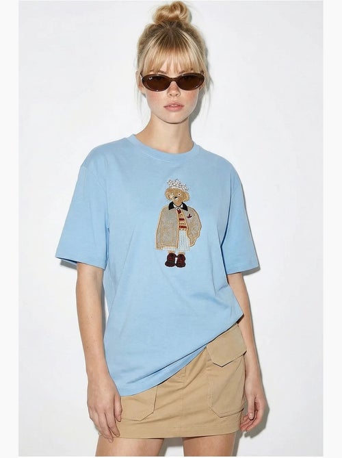 T-shirt brodé à col rond et coupe décontractée lucci - Kiabi