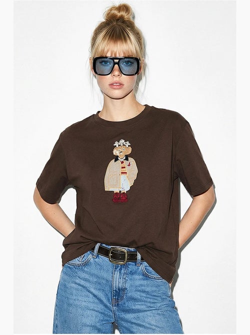 T-shirt brodé à col rond et coupe décontractée lucci - Kiabi