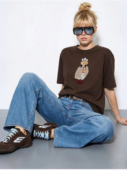T-shirt brodé à col rond et coupe décontractée lucci - Kiabi