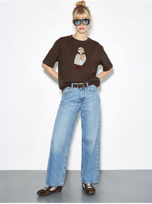 T-shirt brodé à col rond et coupe décontractée lucci - Kiabi
