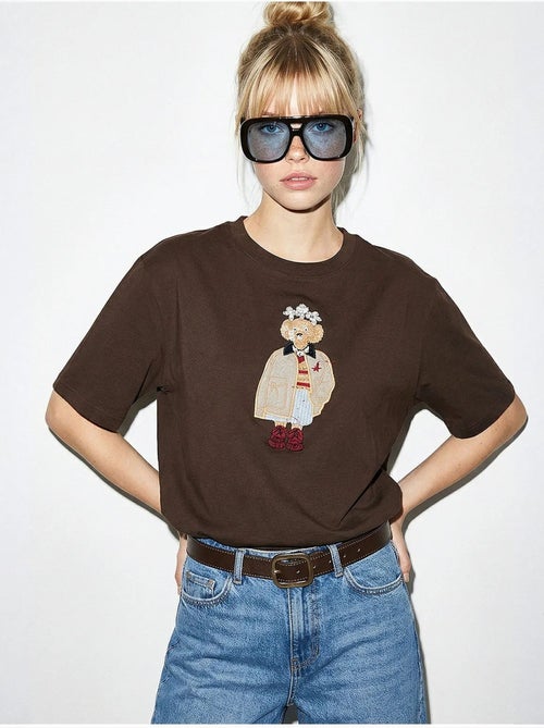 T-shirt brodé à col rond et coupe décontractée lucci - Kiabi