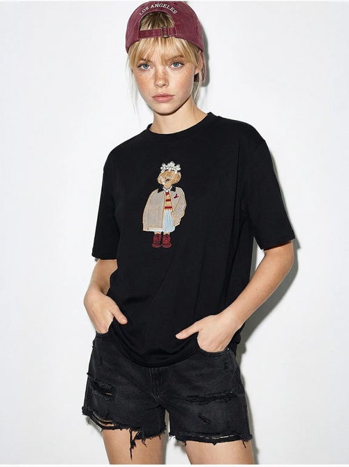 T-shirt brodé à col rond et coupe décontractée lucci - Kiabi