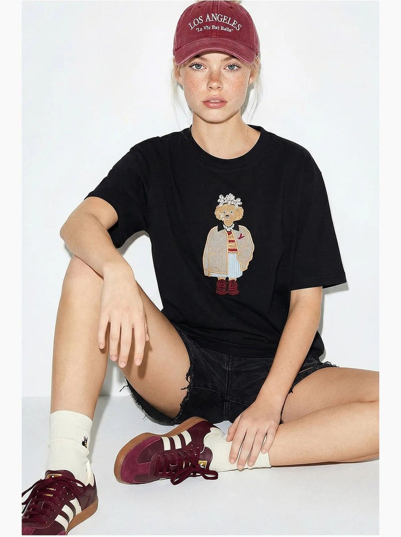 T-shirt brodé à col rond et coupe décontractée lucci Noir - Kiabi