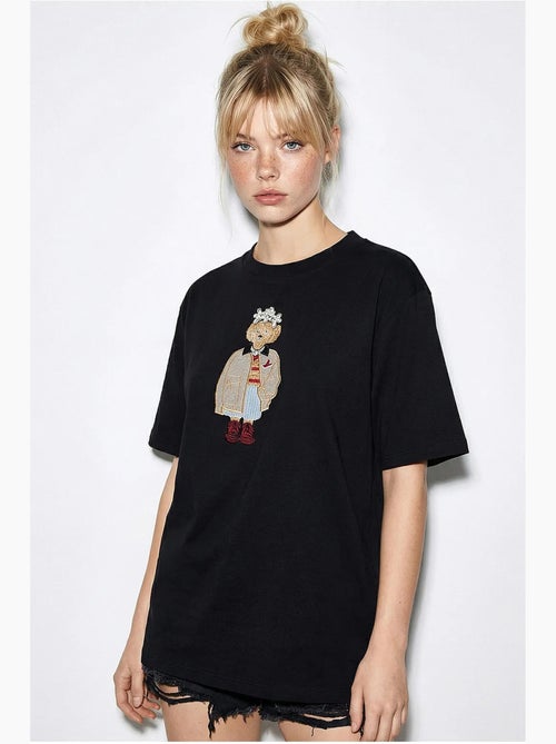 T-shirt brodé à col rond et coupe décontractée lucci - Kiabi
