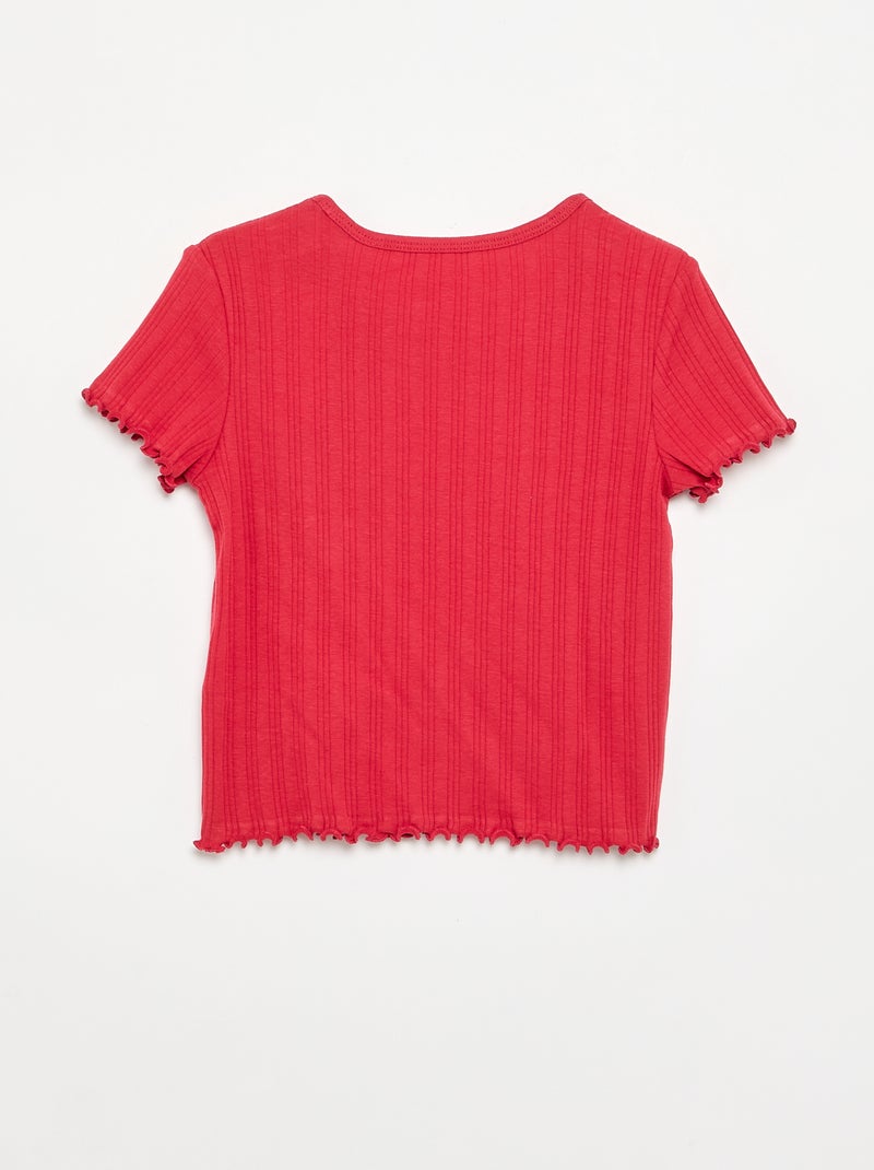 T-shirt brodé à manches courtes Rouge - Kiabi