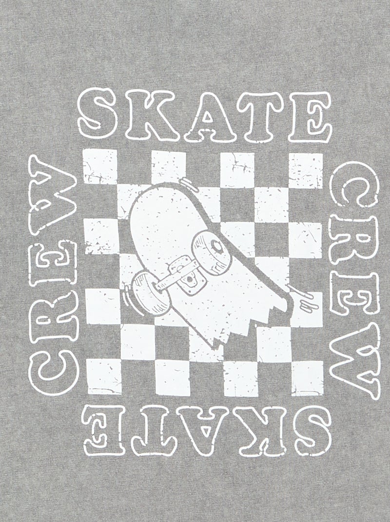 T-shirt brodé et imprimé à manches courtes Gris - Kiabi