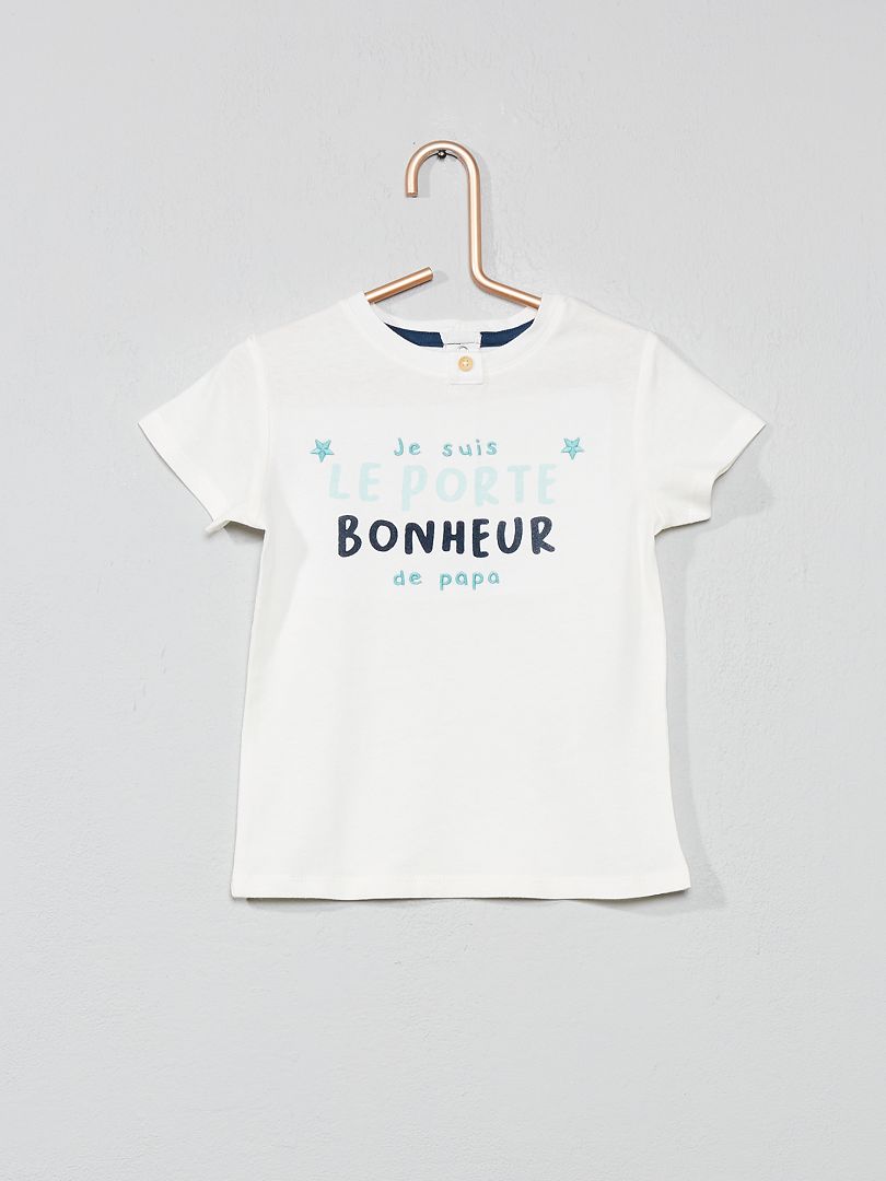 T-shirt brodé 'porte-bonheur' blanc - Kiabi