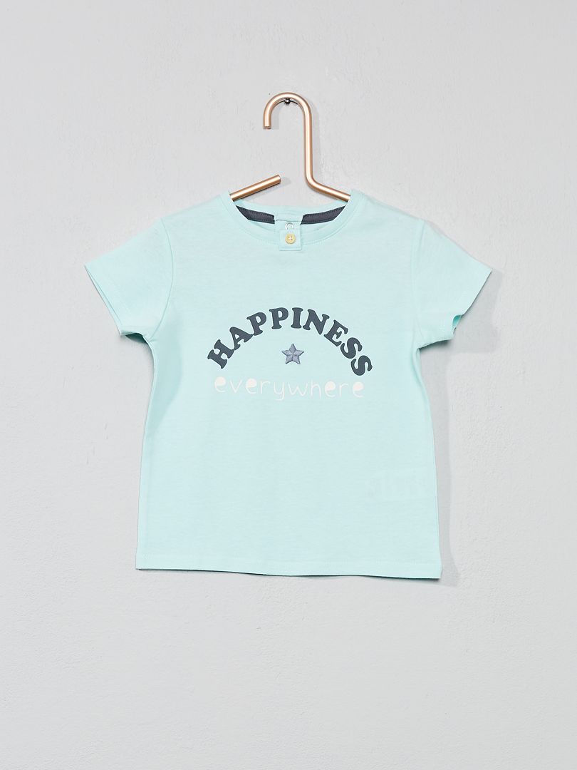 T-shirt brodé 'porte-bonheur' turquoise - Kiabi