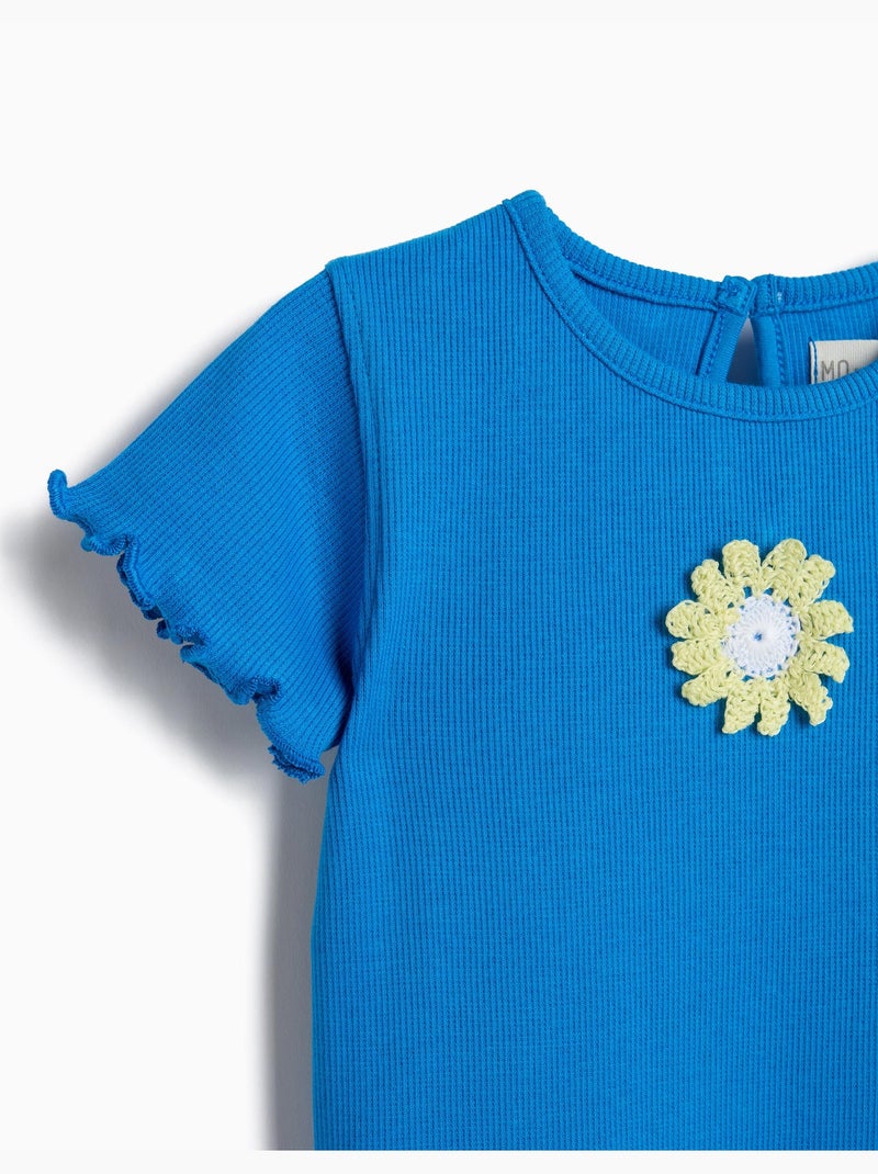 T-shirt brodée fleur, MO Fashion Bleu - Kiabi