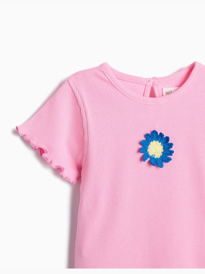 T-shirt brodée fleur, MO Fashion Rose - Kiabi
