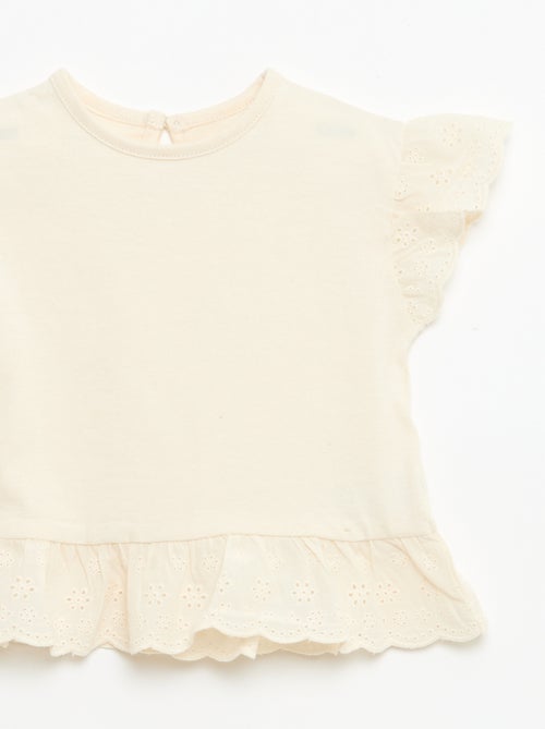 T-shirt broderie anglaise en jersey coton uni - Kiabi