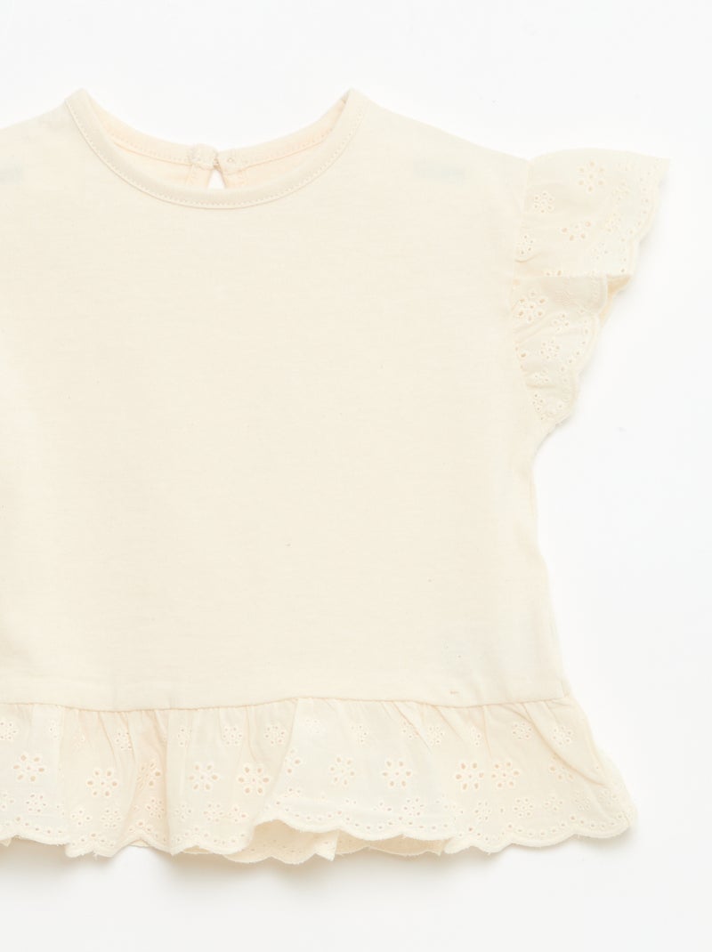 T-shirt broderie anglaise en jersey coton uni Blanc - Kiabi