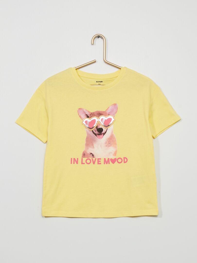 T-shirt 'chien' à col rond Jaune - Kiabi