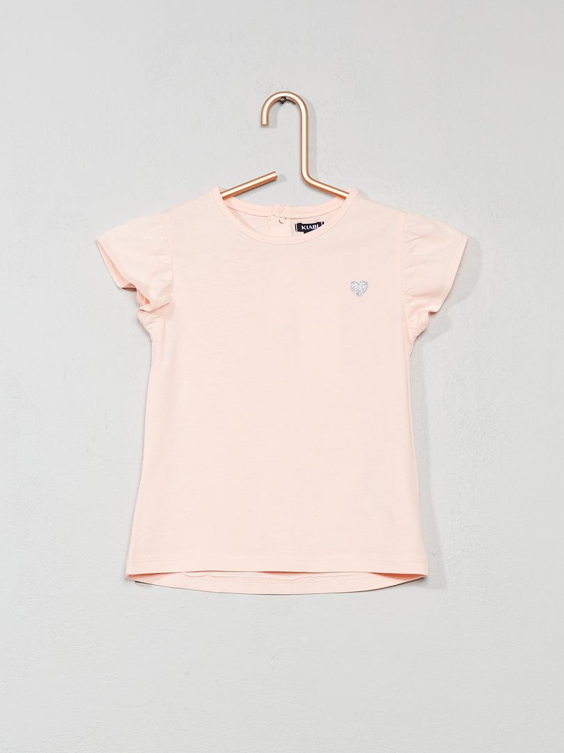T-shirt coeur brillant rose pâle - Kiabi