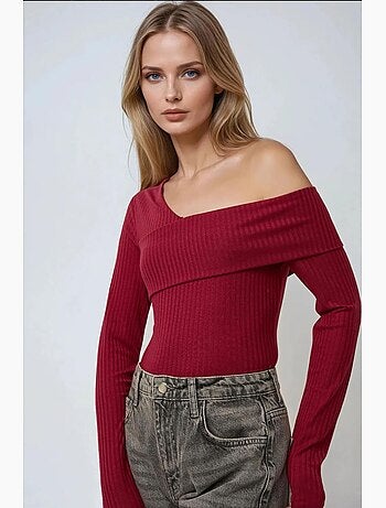 T-shirt col asymétrique maille texturée manches longues hiccup