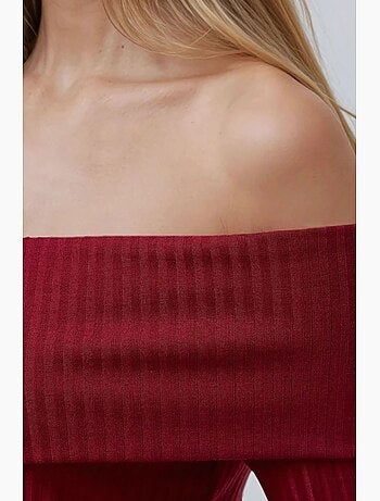 T-shirt col asymétrique maille texturée manches longues hiccup