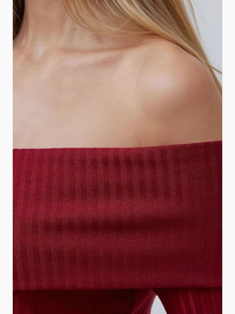 T-shirt col asymétrique maille texturée manches longues hiccup Rouge bordeaux - Kiabi