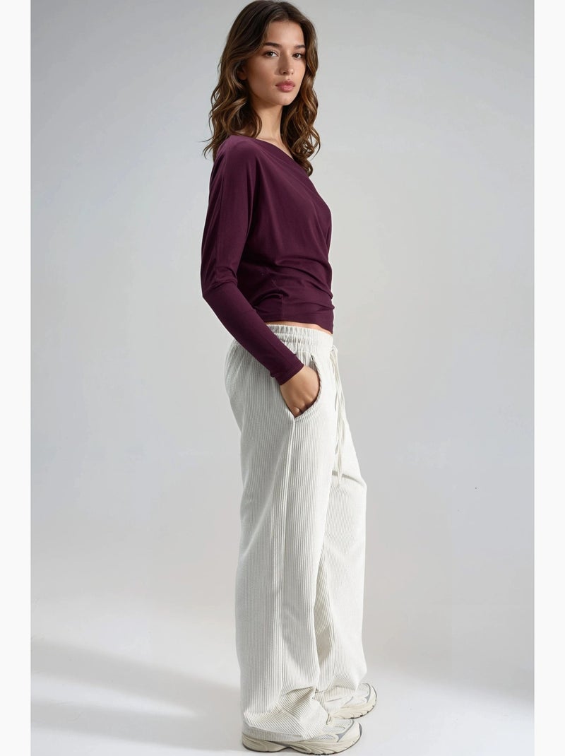 T-shirt col bateau drapé manches longues busem Prune - Kiabi