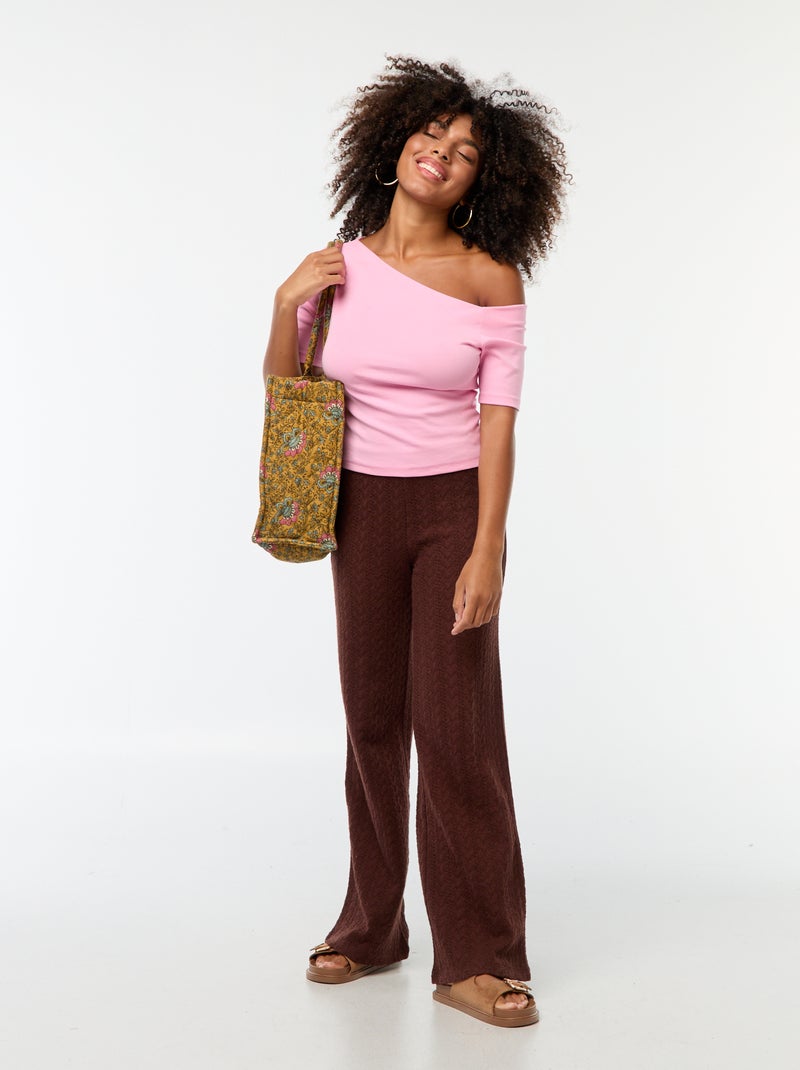 T-shirt col bateau Rose - Kiabi