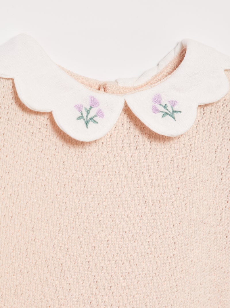 T-shirt col claudine en maille pointelle Rose - Kiabi