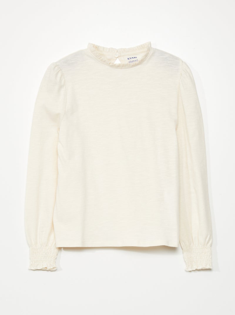 T-shirt col froufrous Blanc - Kiabi