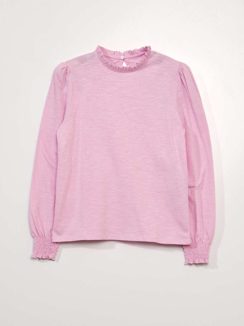 T-shirt col froufrous Rose - Kiabi