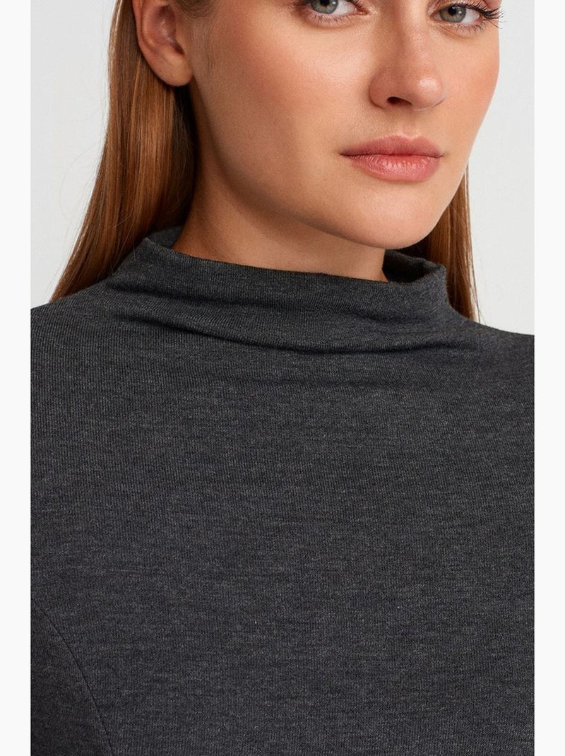 T-shirt col lange mouwen peplum aansluitend dilvin Grijs Zwart - Kiabi