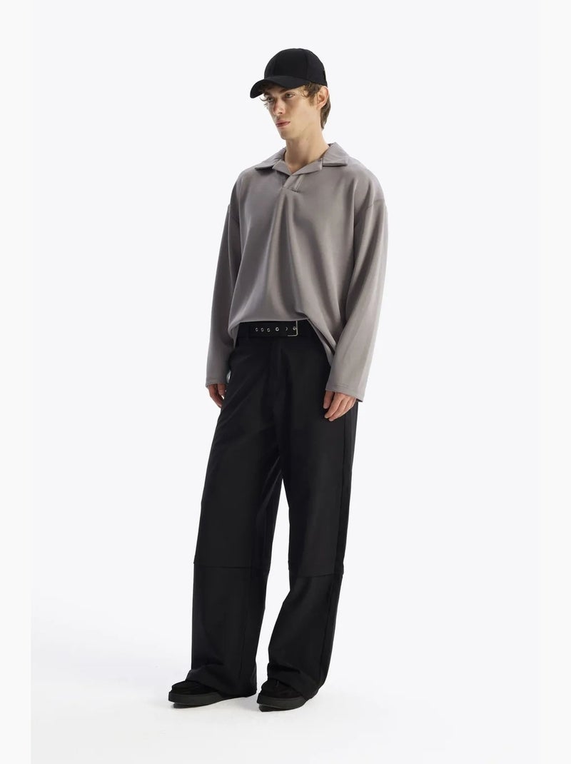T-shirt col ouvert manches longues coupe ample giesto Gris - Kiabi