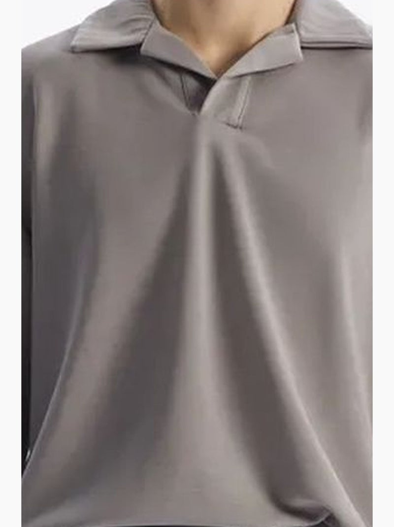 T-shirt col ouvert manches longues coupe ample giesto Gris - Kiabi