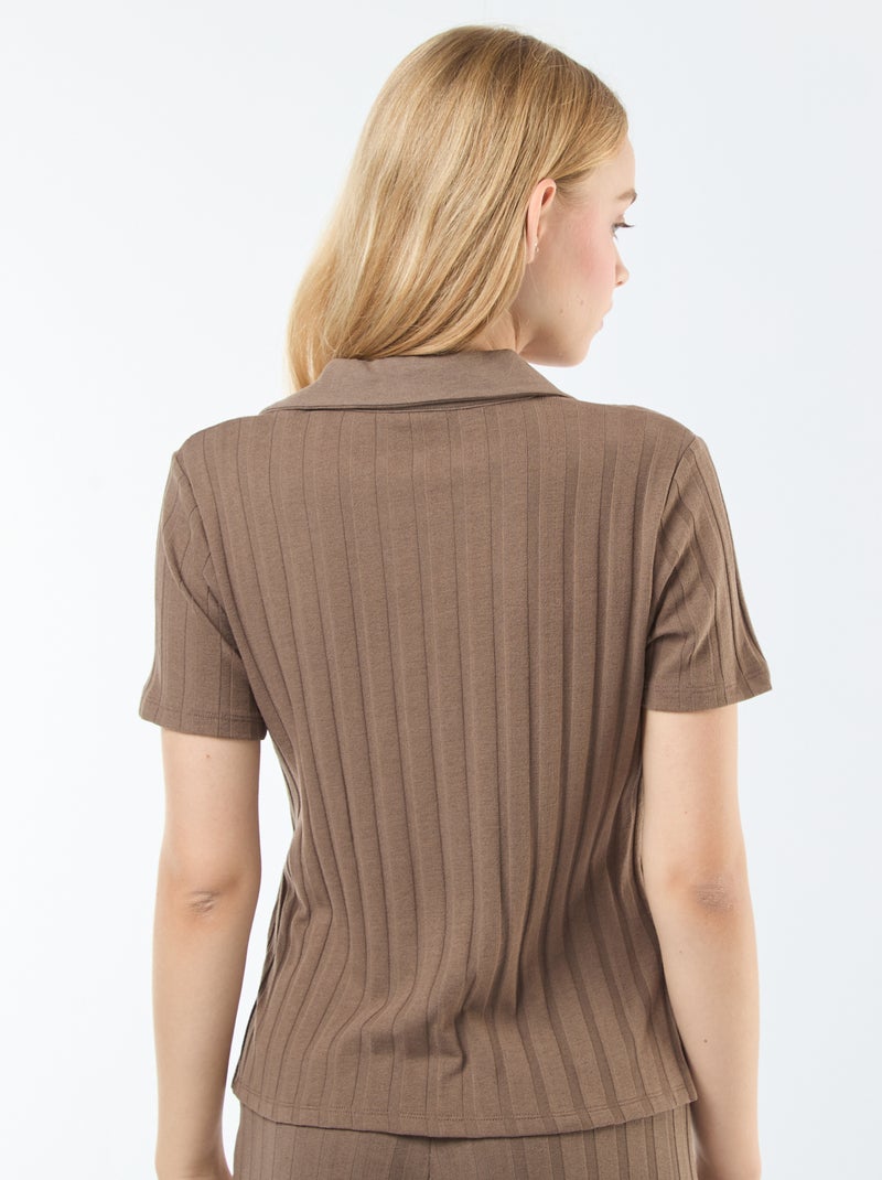 T-shirt col polo en coton stretch Marron - Kiabi