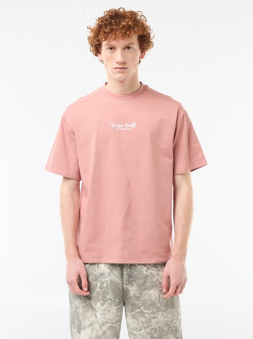 T-shirt col rond avec broderie contrastante - Kiabi