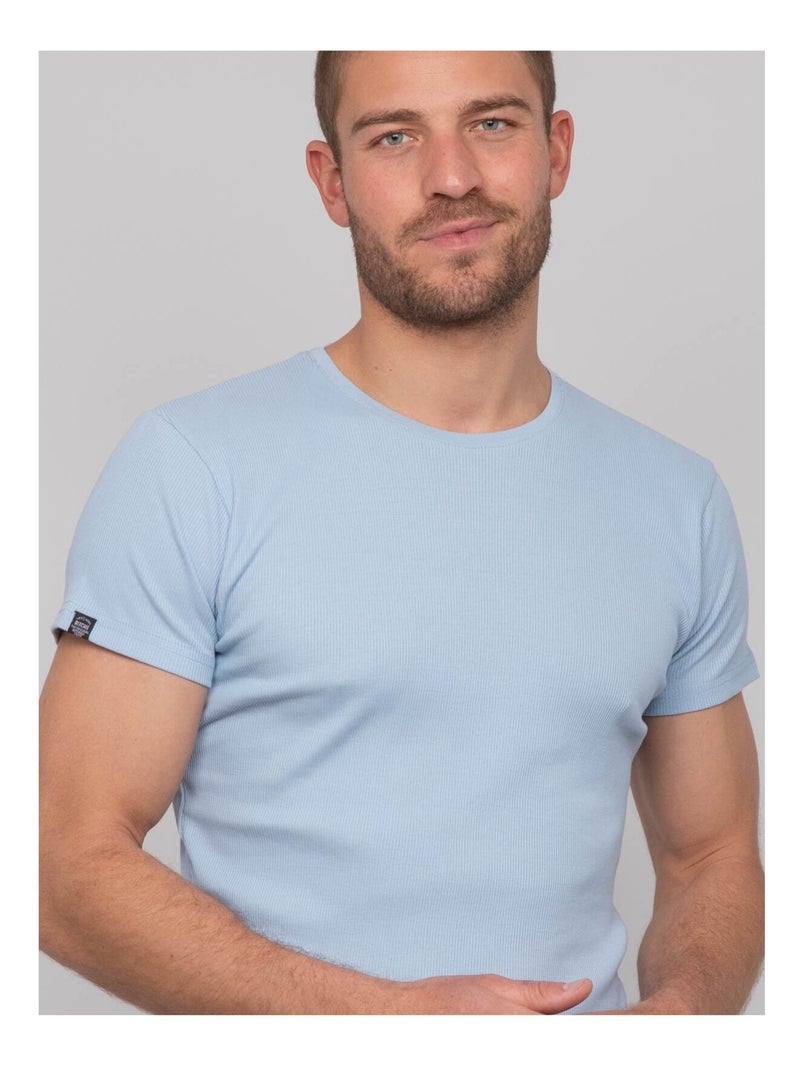 T shirt col rond coton cotelé walter Bleu ciel - Kiabi