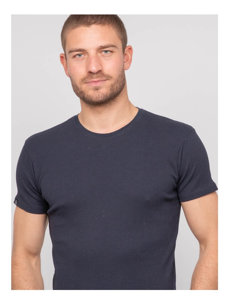 T shirt col rond coton cotelé walter Bleu marine - Kiabi