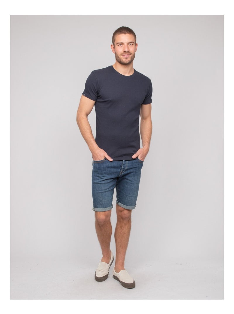 T shirt col rond coton cotelé walter Bleu marine - Kiabi