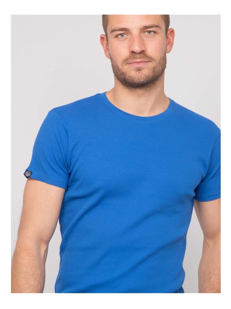 T shirt col rond coton cotelé walter Bleu roi - Kiabi