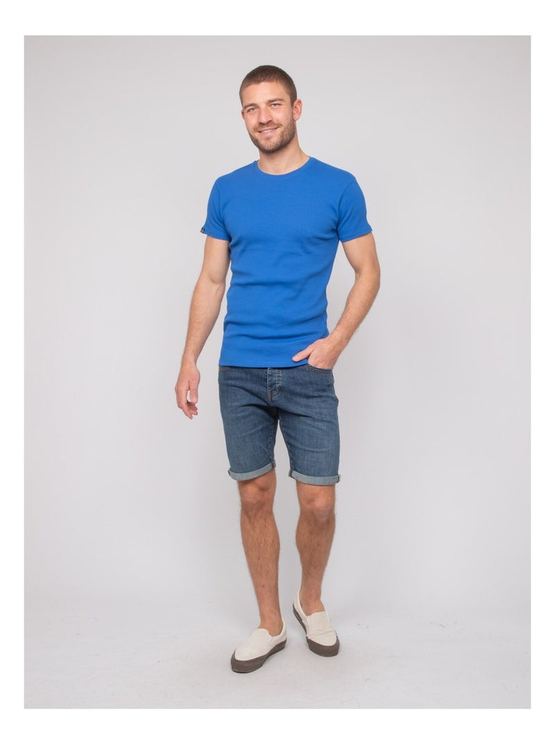 T shirt col rond coton cotelé walter Bleu roi - Kiabi