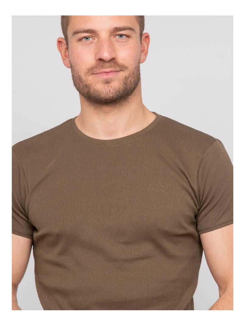 T shirt col rond coton warlof Kaki - Kiabi