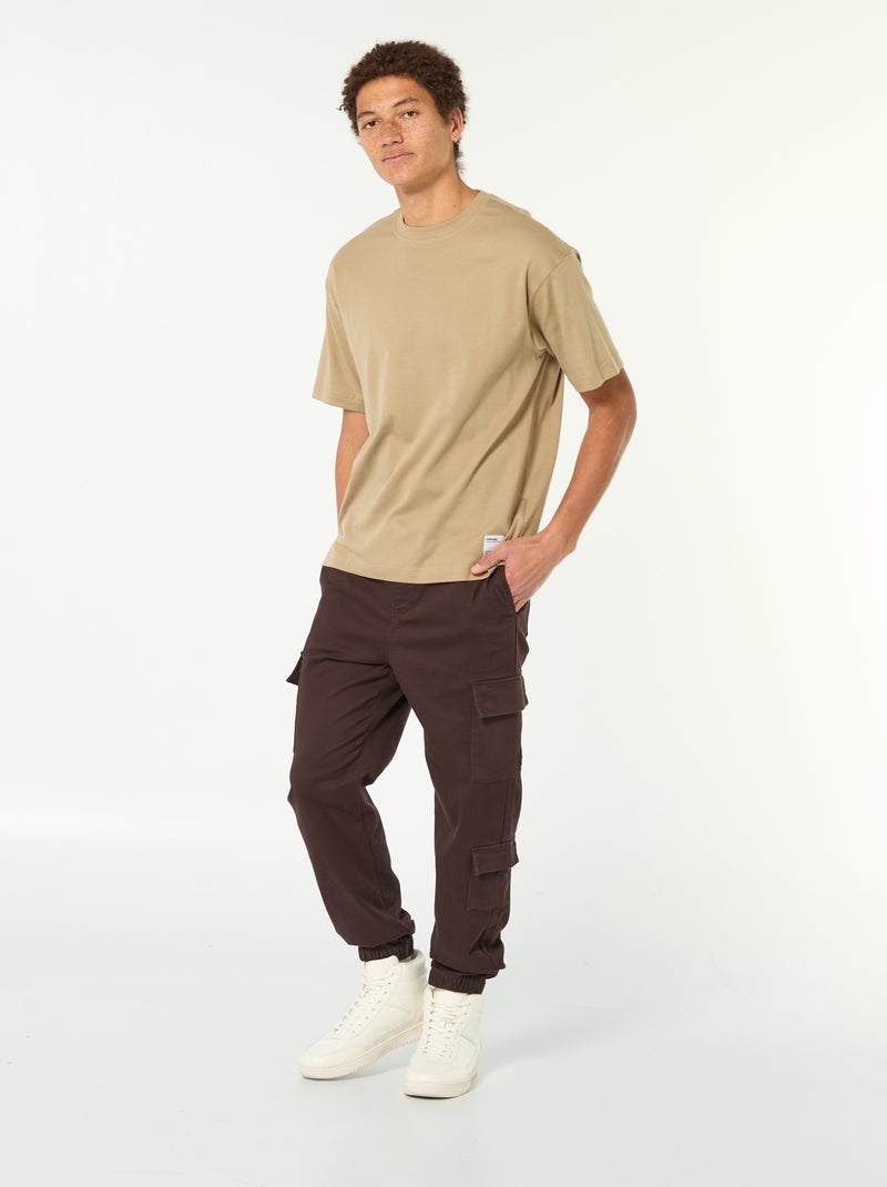 T-shirt col rond en coton Beige - Kiabi