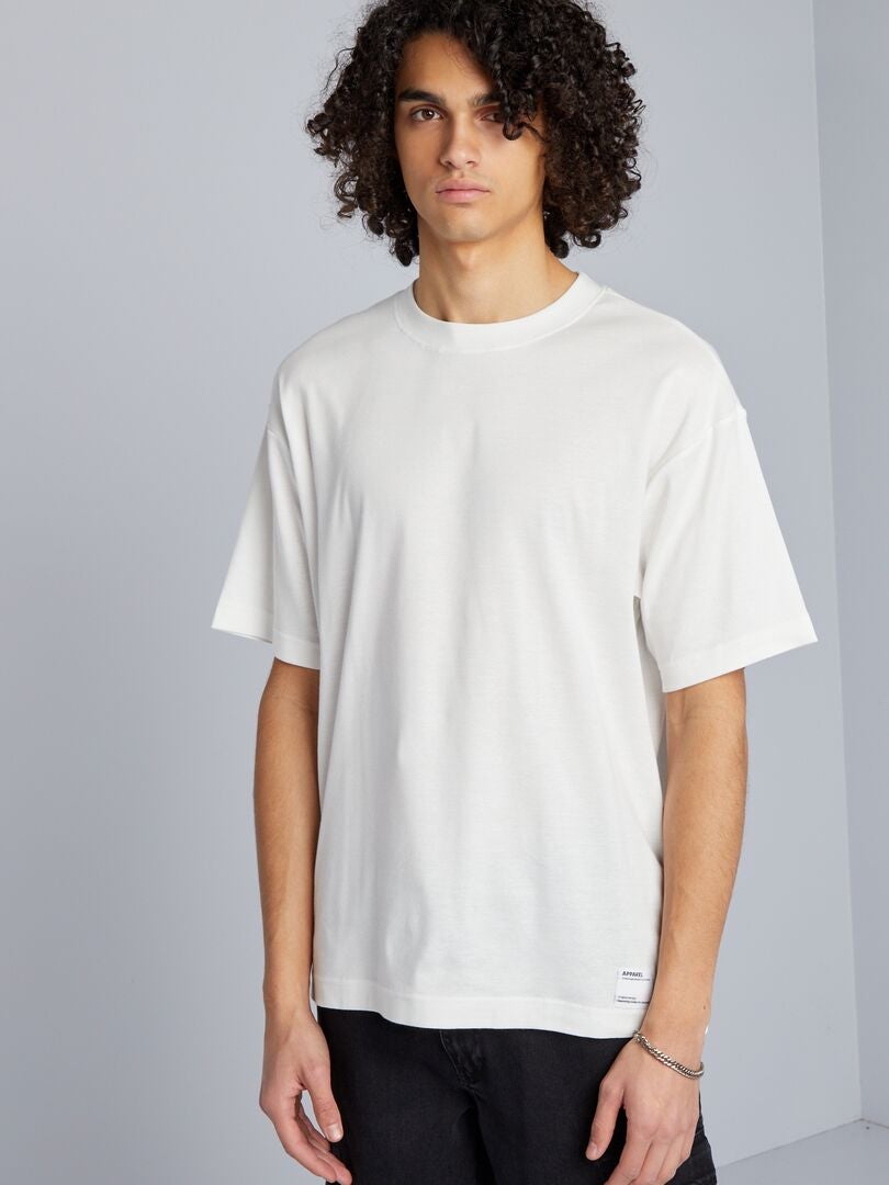 T-shirt col rond en coton blanc - Kiabi