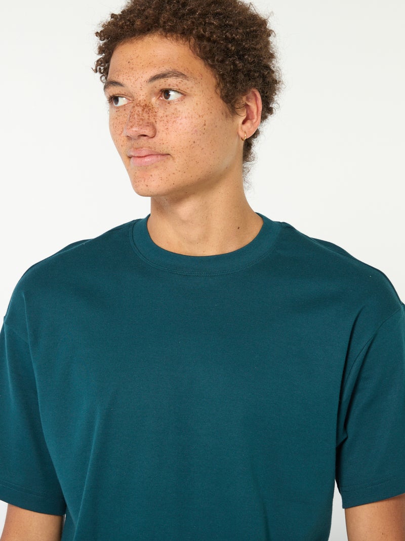 T-shirt col rond en coton Bleu - Kiabi